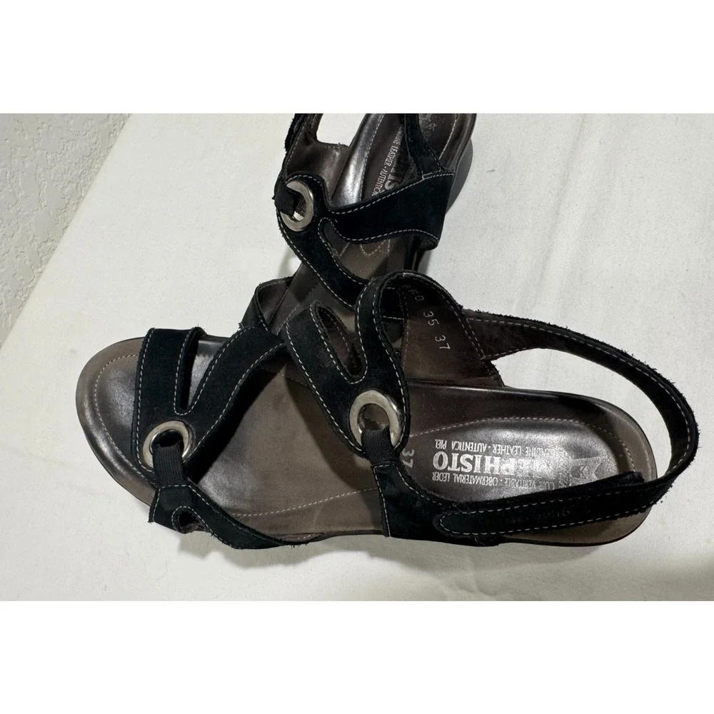 Mephisto Parfolia EU 37 Sandals US 7 Black Suede Leather Strappy Comfort Luxe